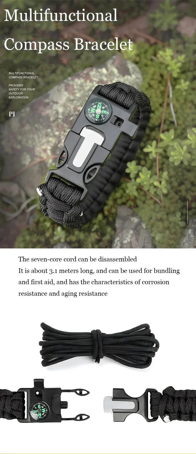Outdoor Multi-function Paracord Survival Bracelet with Flint Adventure Emergency Rescue Survival Rope Bracelet Igniter for Men