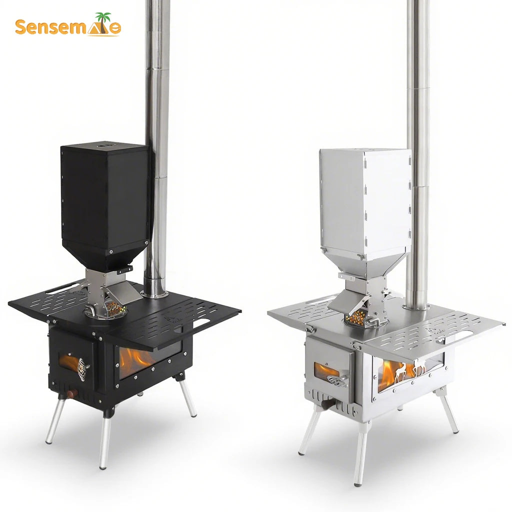 Wood Stove Camping Portable Fire Wood Heater Folding Tent Stove with Pellet Burner Stainless Chimney Outdoor Cooking Heating