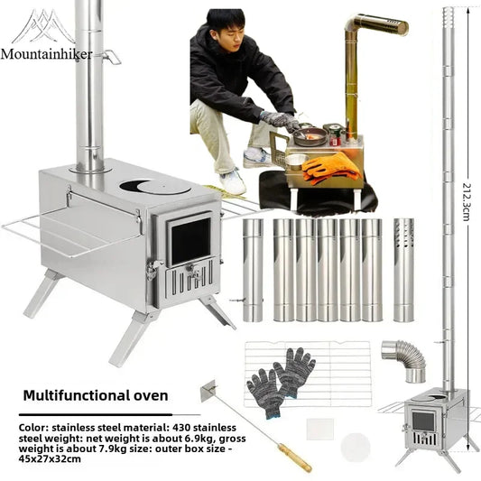 MOUNTAINHIKER Wood-burning Stove Outdoor Camping Firewood Burner Stainless Steel Foldable Tent Heater with Tent Patio Fireplace