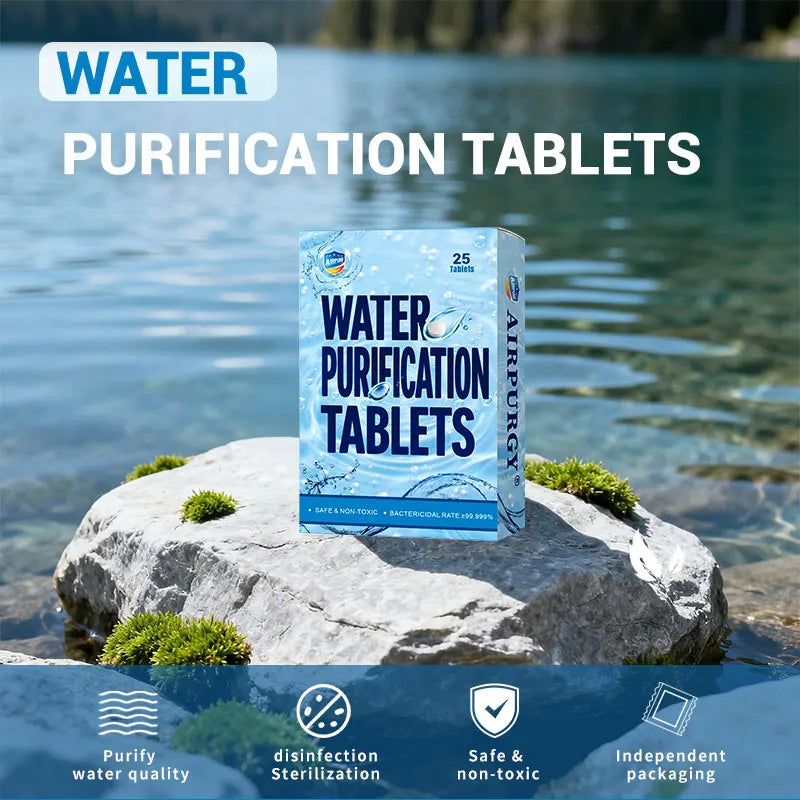 1 Box Water Purification Tablets, 25 Tablets Per Box Individual Packaged, Suitable for Outdoor Water Flow River Cleaning Purify