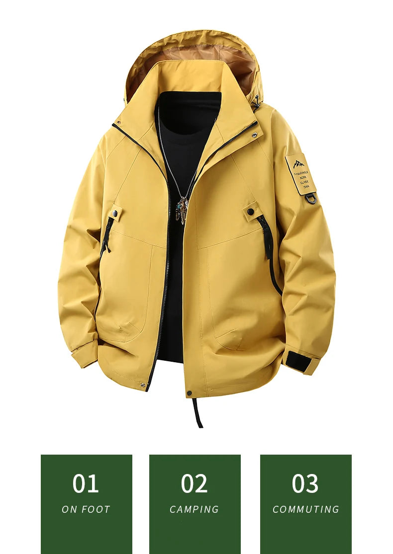 Unisex Hiking Jacket Men Outdoor Waterproof Climbing Fishing Hooded Jacket Autumn Spring Women Windproof Detachable Camping Coat