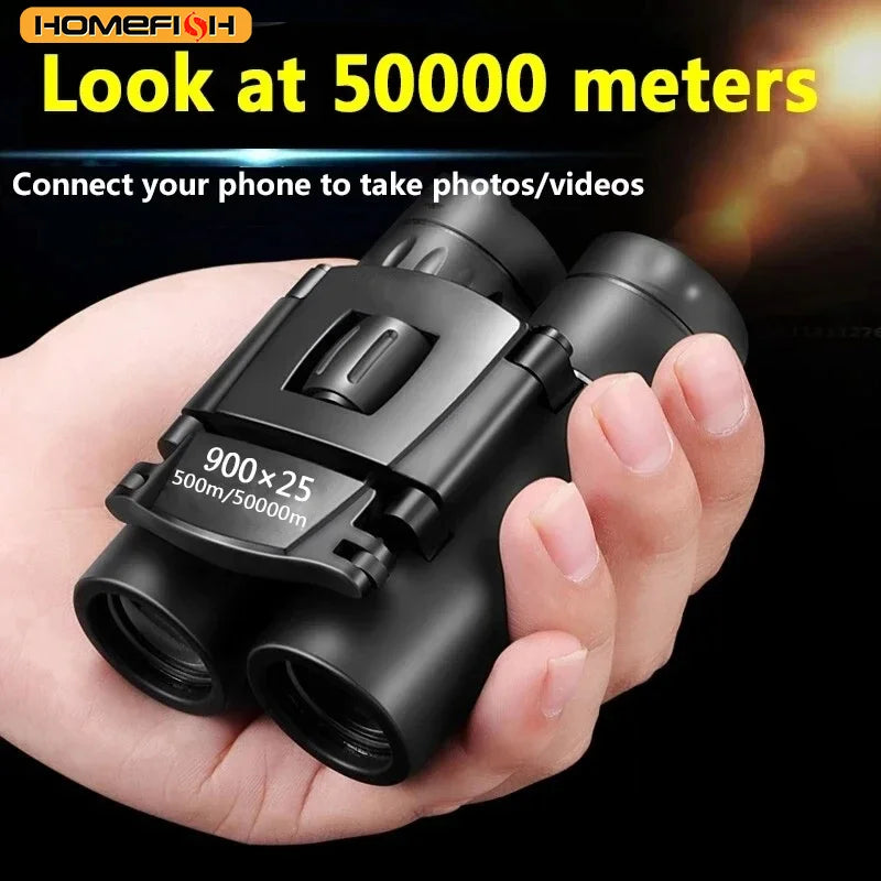 HOMEFISH 900x25 HD Zoom Portable Powerful Binoculars Long Range BAK4 Telescope Jumelles Folding Low Light Binoculars for Hunting