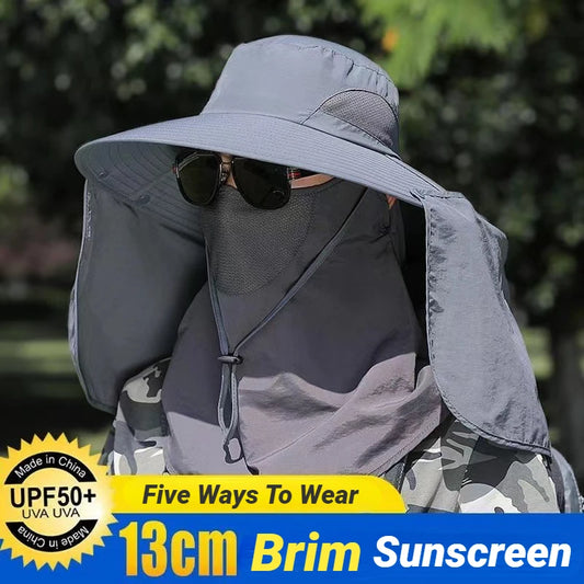 Sunscreen fishing Hat mosquito repellent Breathable hiking sun hat Face covering detachable UV resistant shawl hat Quick Drying