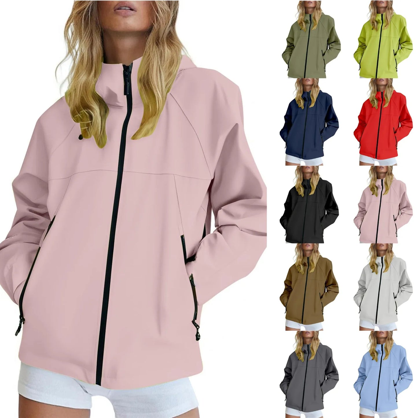Women's Outdoor Jacket Casual Zipper Hooded Jacket Breathable Windproof Waterproof and Stain-resistant Mountaineering Clothing