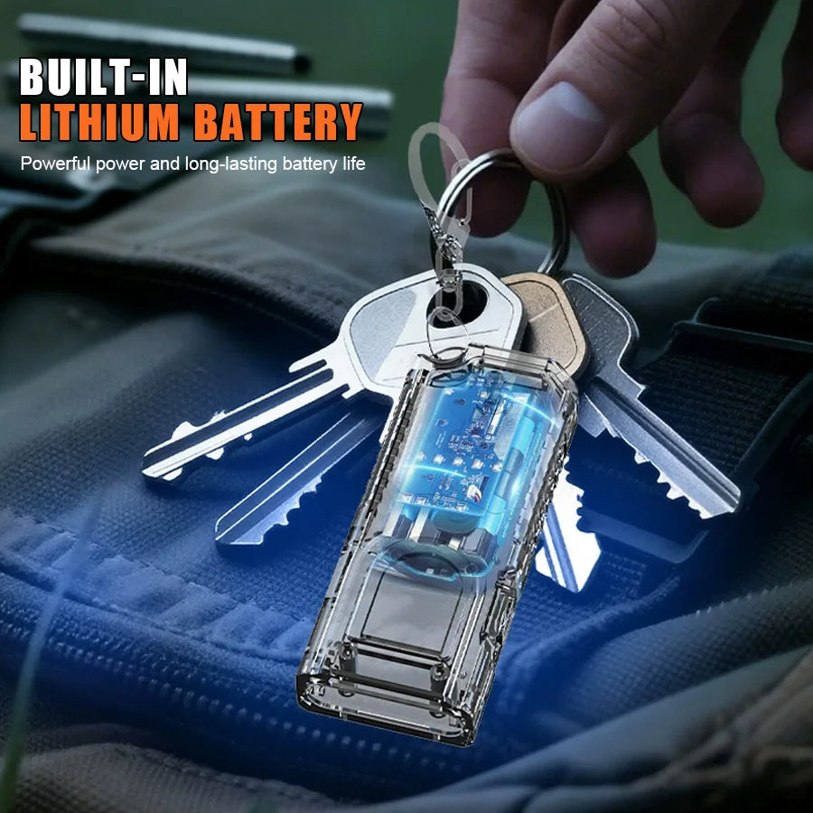Powerful Mini COB LED Keychain Flashlight USB Rechargeable Hanging Work Light Waterproof Keyring Camping Walking Pocket Lamp