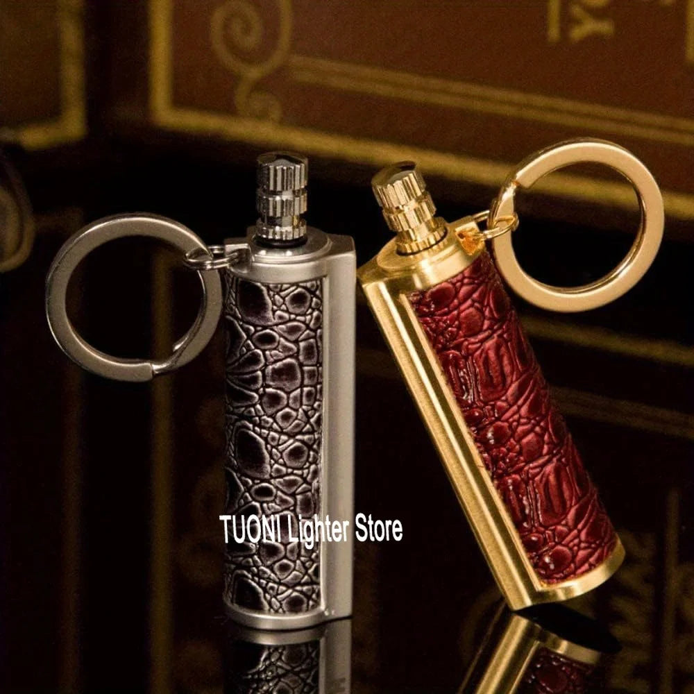 Flint Fire Starter Keychain - Metal Matchstick Lighter with Permanent Open Flame, No Oil Needed, Portable Keychain for Outdoor