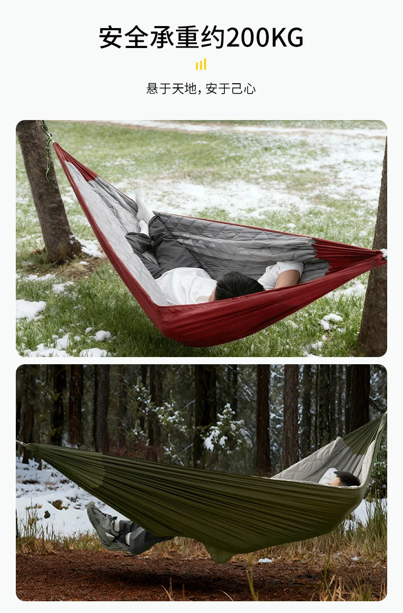 Outdoor Hammock with Sleeping Bag, Warm Comfortable Anti-Roll Design, Heavy Duty Windproof Cold Proof Camping Bed