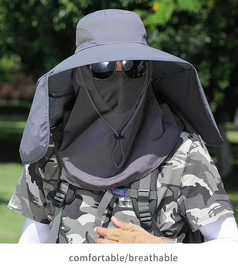 Sunscreen fishing Hat mosquito repellent Breathable hiking sun hat Face covering detachable UV resistant shawl hat Quick Drying