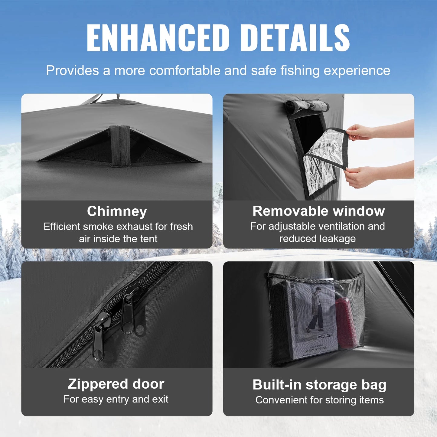SucceBuy Portable Ice Shelter 70 Square Feet Fishable Area Shanty for Winter Fishing Waterproof Ice Cube with Anchors Carry Bag