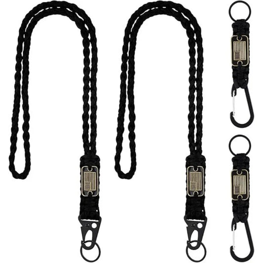 Outdoor Paracord Necklace, Camping Paracord Woven Phone Strap with Carabiner Keychain for Survival