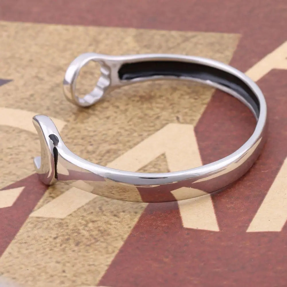 Unisex 316L Stainless Steel Biker Mechanic Wrench Tool Open Biker Bracelet Bangle