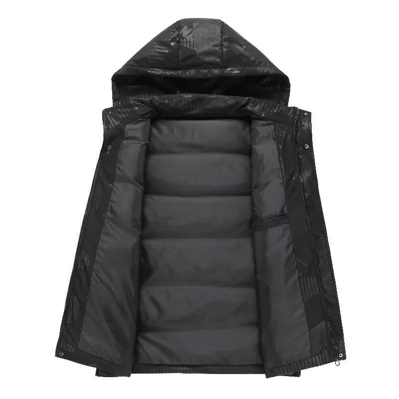 Outdoor Mens Trendy Detachable Hooded Vest Warm Down Cotton Vest Mens Winter Fashion Coat Workwear Vest Coat Thickened Waistcoat