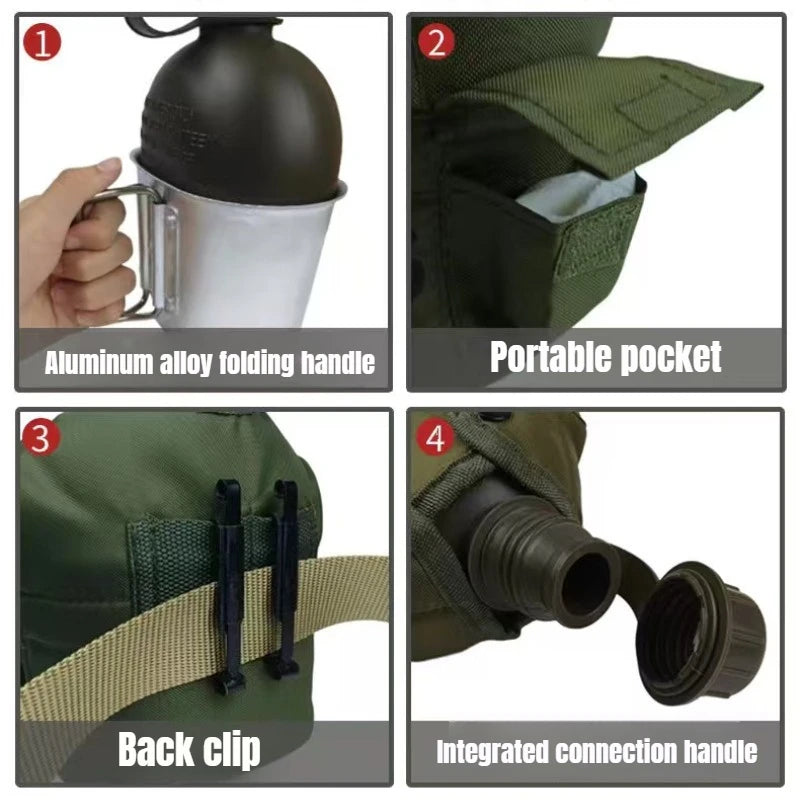 1L Large-Capacity Outdoor Camouflage Military Canteen Bottle for Backpacking Camping Hiking - Survival Water Kettle