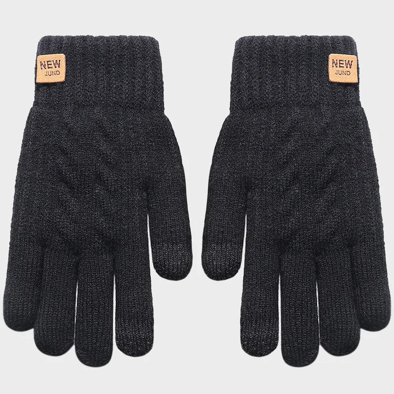 Wholesale Fleece Lined Fashion Warm Black Cable Knitted Winter Touch Screen Gloves