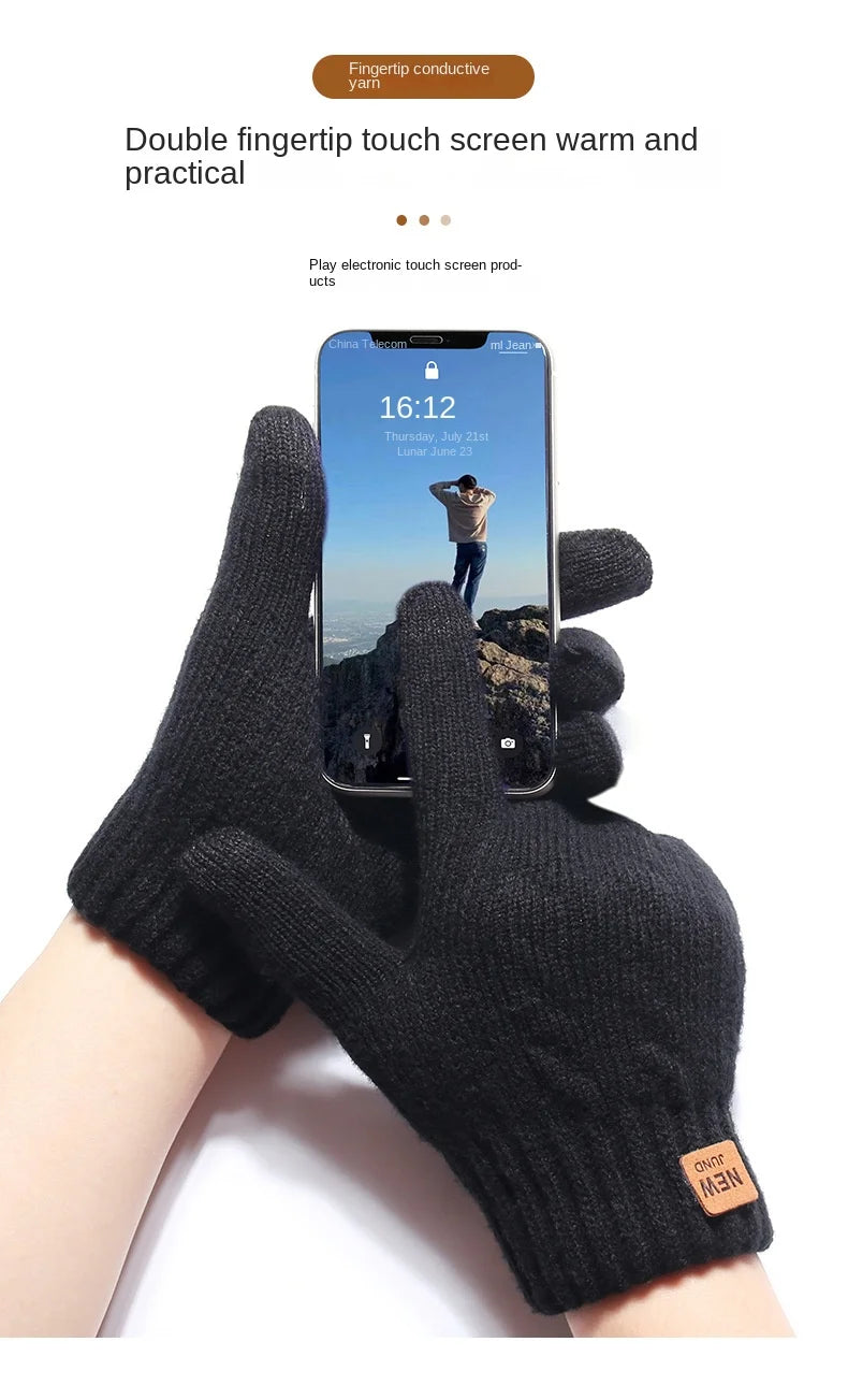 Wholesale Fleece Lined Fashion Warm Black Cable Knitted Winter Touch Screen Gloves