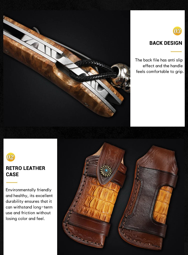 Handmade Damascus Steel Folding Pocket Knife, Men's EDC Pocket Knife with Sheath, Camping Hunting Outdoor Survival Knife