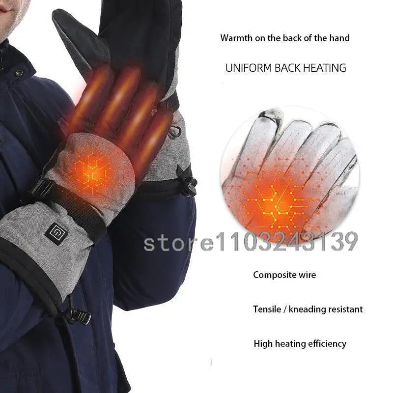 Winter Heated Gloves With Battery Box Heating Hand Warmer Thermal Gloves Waterproof Snowboard Cycling Motorcycle Bicycle Ski