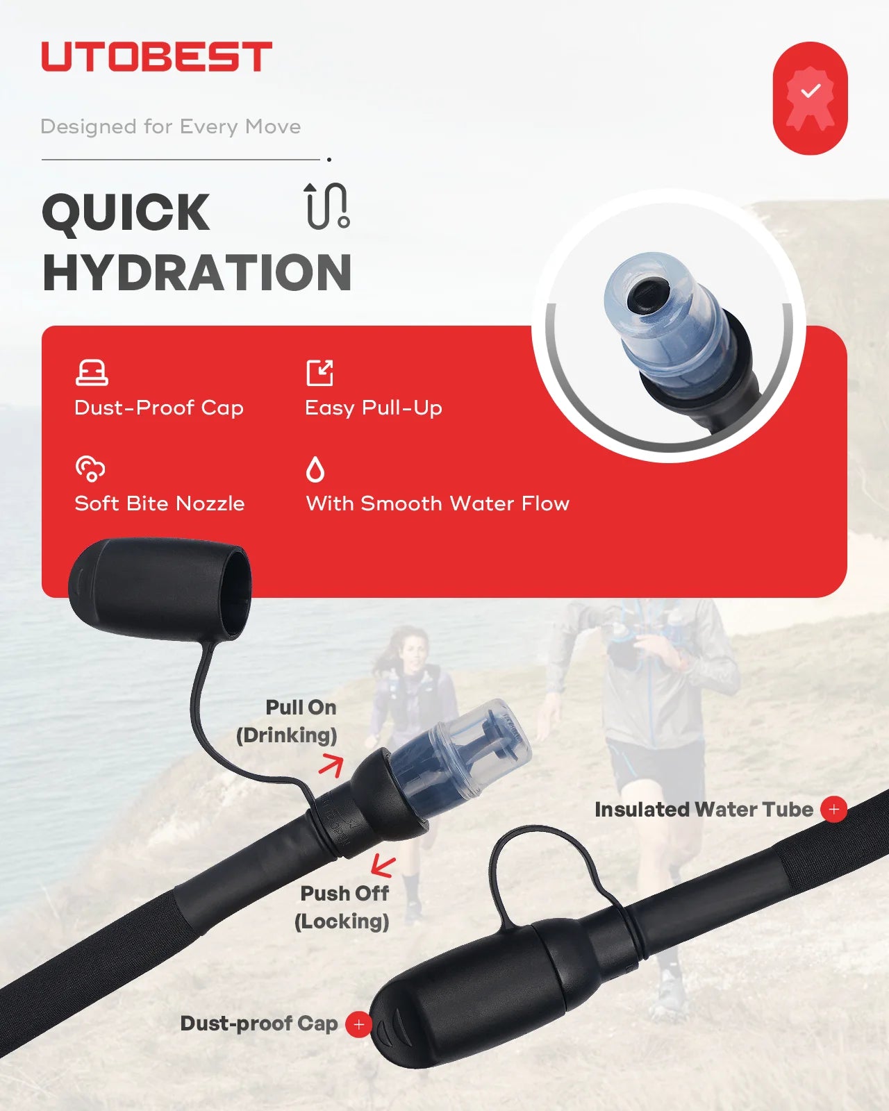 UTOBEST 1.5L/2L/3L Water Bladder Hydration Pack Reservoir TPU Water Storage Bag for Camping Cycling Running Hiking