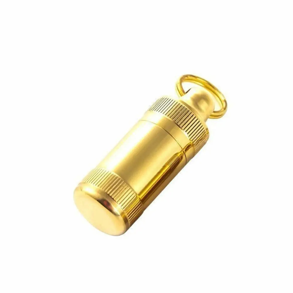 Outdoor Adventure Brass Pill Case - Waterproof Keychain Pill Container (Portable for Hiking/Camping)