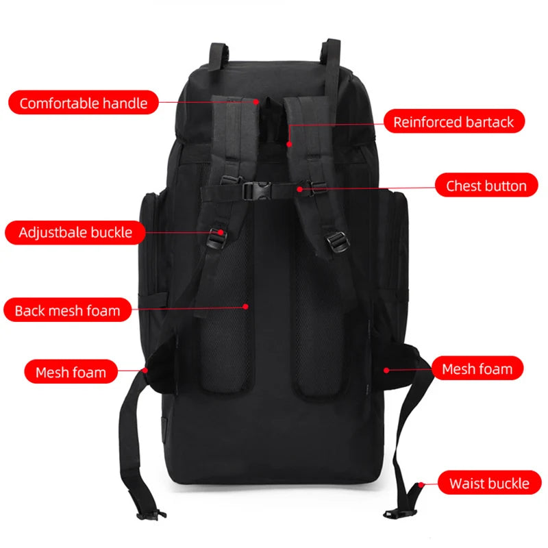 130L Hiking Camping Backpack Travel Large Luggage Bag Men Trekking Outdoor Sports Pack Molle Trekking Rucksack For Men Big Bag