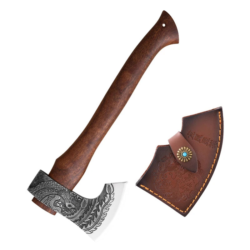 Outdoor Cut Firewood Axe Camping Survival Axes Tactical Self-defense Hand Axe Multipurpose Wooden Handled Axes with Cover