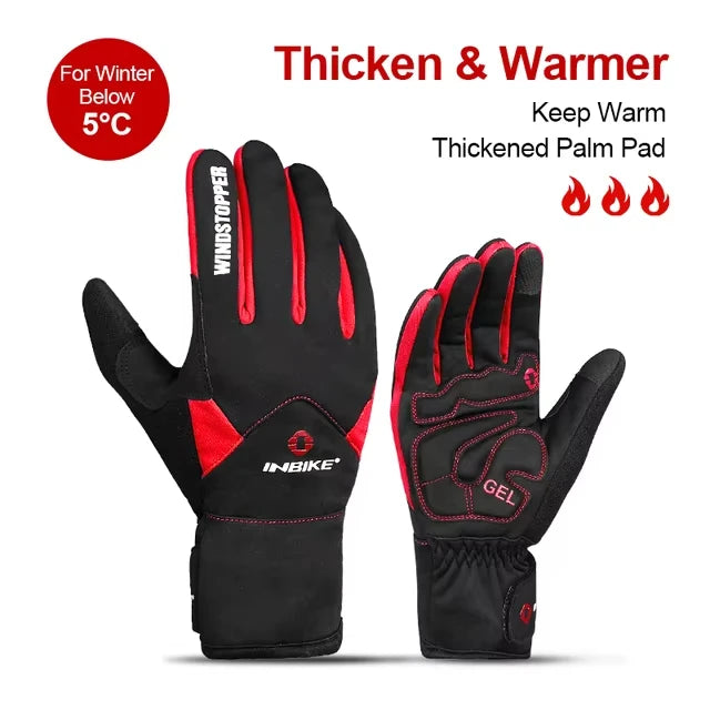 INBIKE Winter Cycling Gloves for Men Women Warm Fleece Biking Glove for Riding Bicycle Gloves Waterproof Touchscreen Accessories