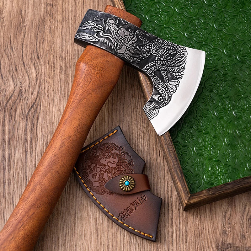 Outdoor Cut Firewood Axe Camping Survival Axes Tactical Self-defense Hand Axe Multipurpose Wooden Handled Axes with Cover