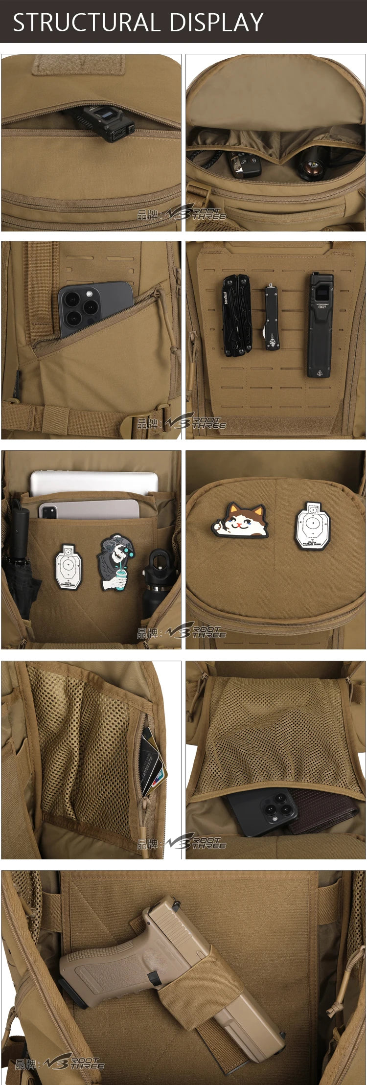 45L 500D/DML Nylon Waterproof MOLLE Tactical Backpack Outdoor Fishing Camping Hiking Bag Multi Layer Detachable DIY Backpack