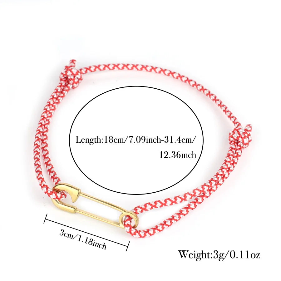 Adjustable Rope Bracelet with Safety Pin Clasp Unisex Paracord Wristband Trendy Survival Jewelry Gift for Men Women