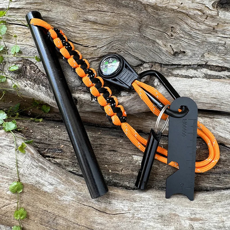 Bear Grylls Survival Fire Starter Magnesium Flint Rod, Portable Emergency Firesteel Kit Compass Whistle for Camping Hiking Tool