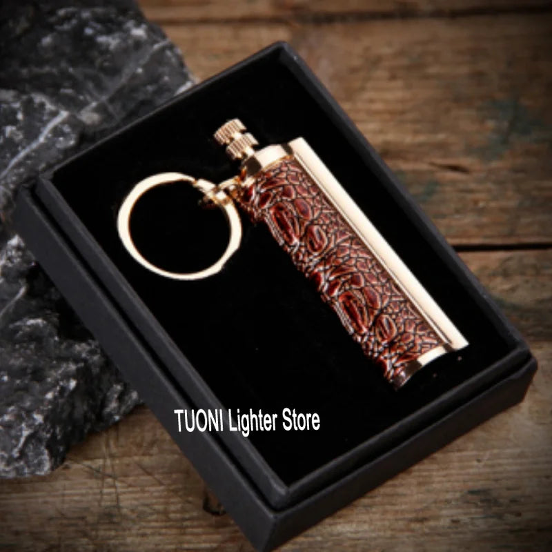 Flint Fire Starter Keychain - Metal Matchstick Lighter with Permanent Open Flame, No Oil Needed, Portable Keychain for Outdoor