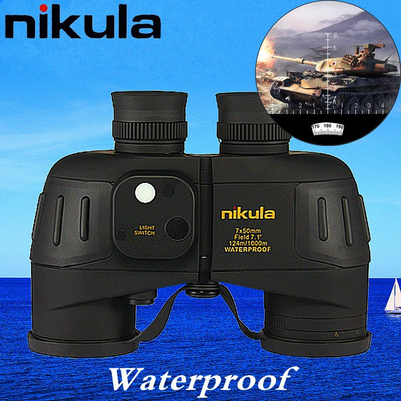 Waterproof Binoculars Nikula 7x50 Telescope Military Powerful Rangefinder Long Range With Digital Compass Night Vision Hunting