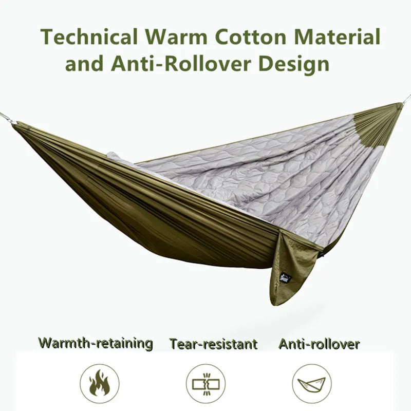 Outdoor Hammock with Sleeping Bag, Warm Comfortable Anti-Roll Design, Heavy Duty Windproof Cold Proof Camping Bed