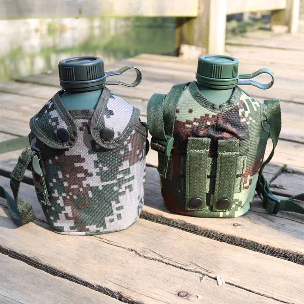 1Set Camouflage Military Canteen 1L Aluminum Alloy Water Bottle Thermal Insulation Leakproof for Camping Hiking Survival