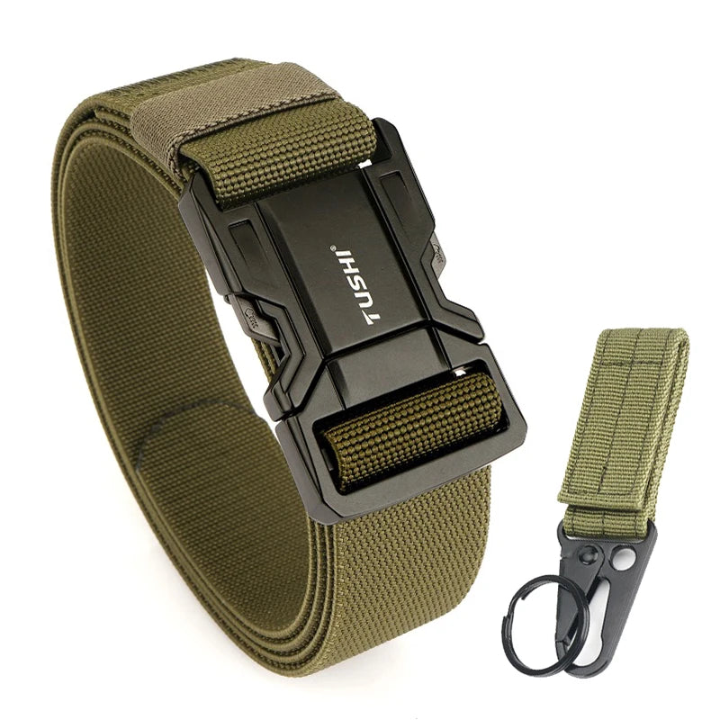 VATLTY New Elastic Casual Belt for Men Quick Release Metal Buckle Tactical Outdoor Girdle Adjustable Blue Hiking Belt Male
