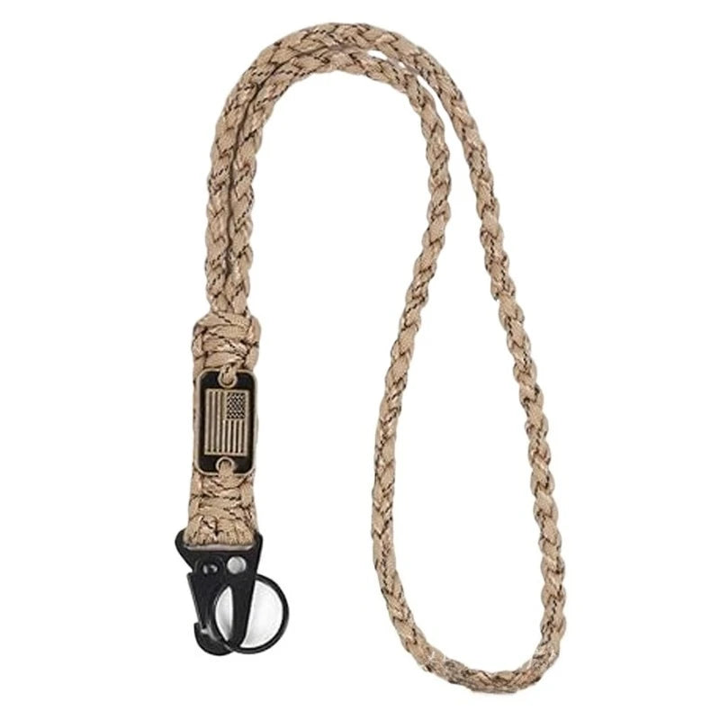 Outdoor Paracord Necklace, Camping Paracord Woven Phone Strap with Carabiner Keychain for Survival