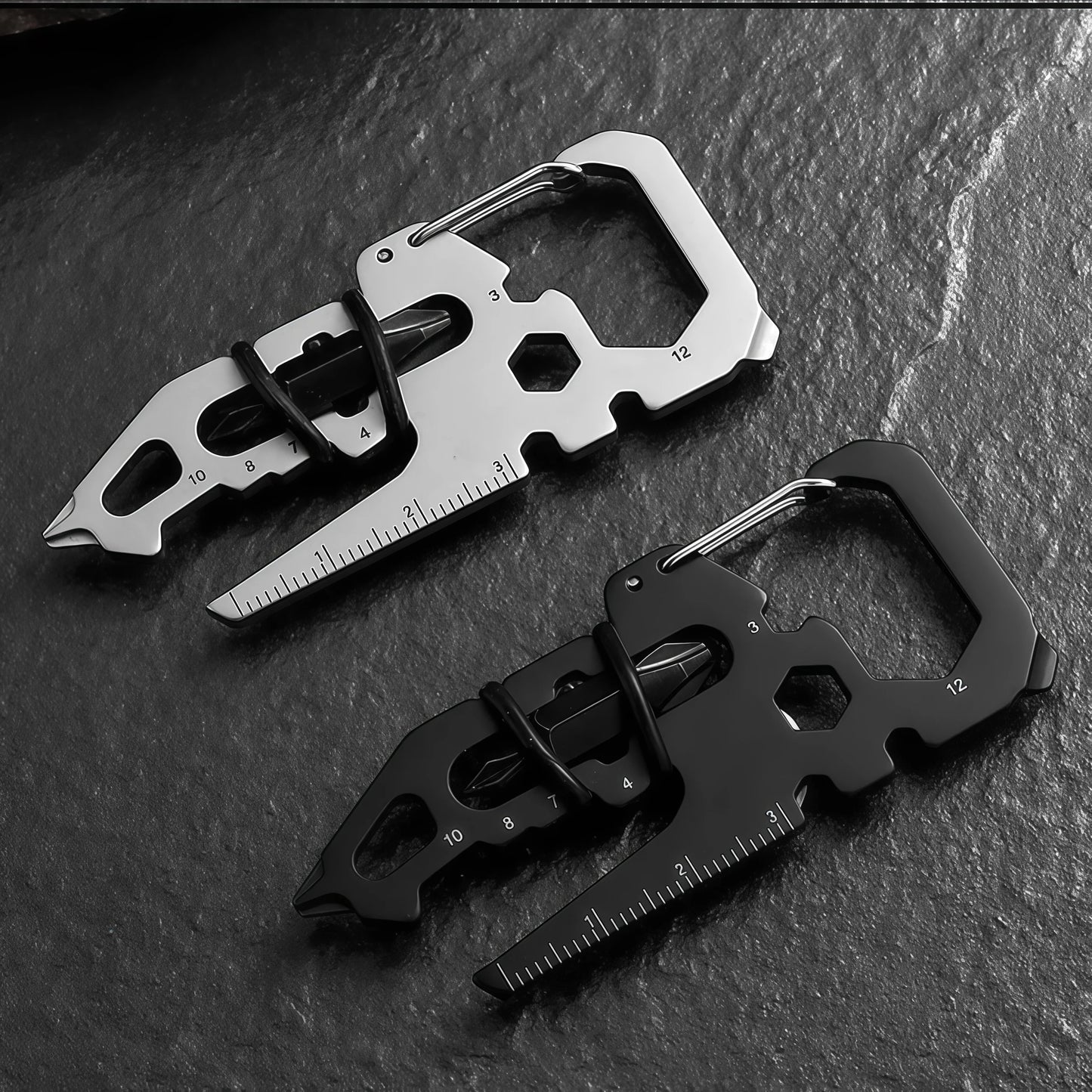 Multifunctional Stainless Steel Carabiner Keychain,Bottle Opener Multi-Tool Card,Portable Outdoor Tool for Camping Climbing EDC