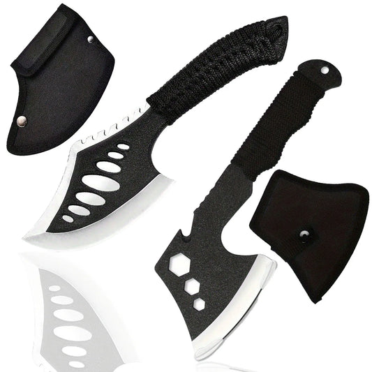 Black Carbon Steel AXE with Cutter sleeve,Sharp Butcher Knife. Bone Cutting and Meat Processin. Portable outdoor bbq axe knife