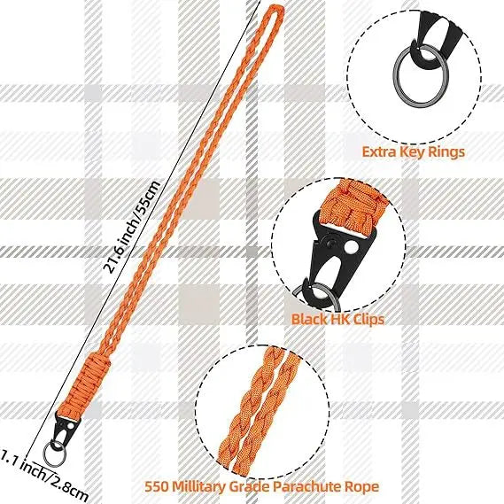 Outdoor Paracord Necklace, Camping Paracord Woven Phone Strap with Carabiner Keychain for Survival
