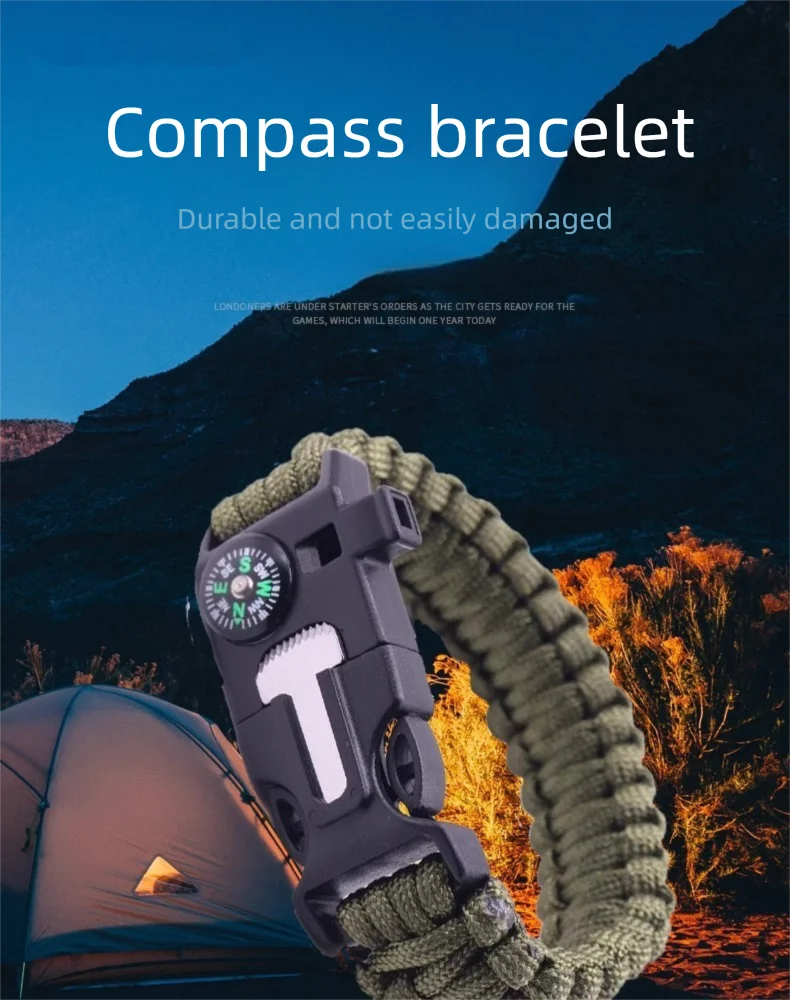 Outdoor Multi-function Paracord Survival Bracelet with Flint Adventure Emergency Rescue Survival Rope Bracelet Igniter for Men
