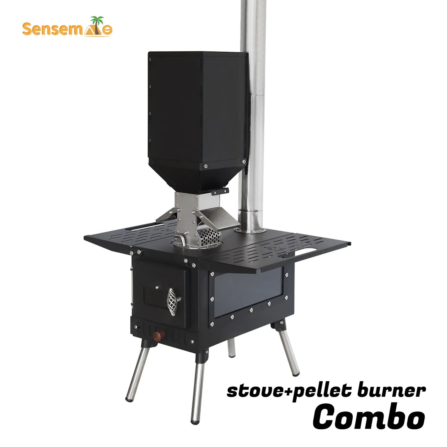 Wood Stove Camping Portable Fire Wood Heater Folding Tent Stove with Pellet Burner Stainless Chimney Outdoor Cooking Heating