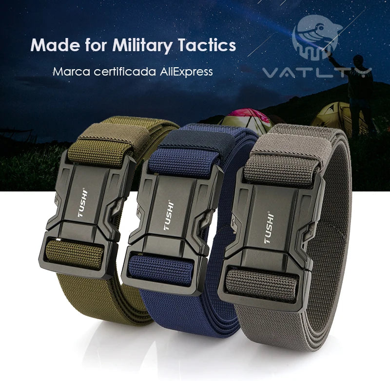 VATLTY New Elastic Casual Belt for Men Quick Release Metal Buckle Tactical Outdoor Girdle Adjustable Blue Hiking Belt Male