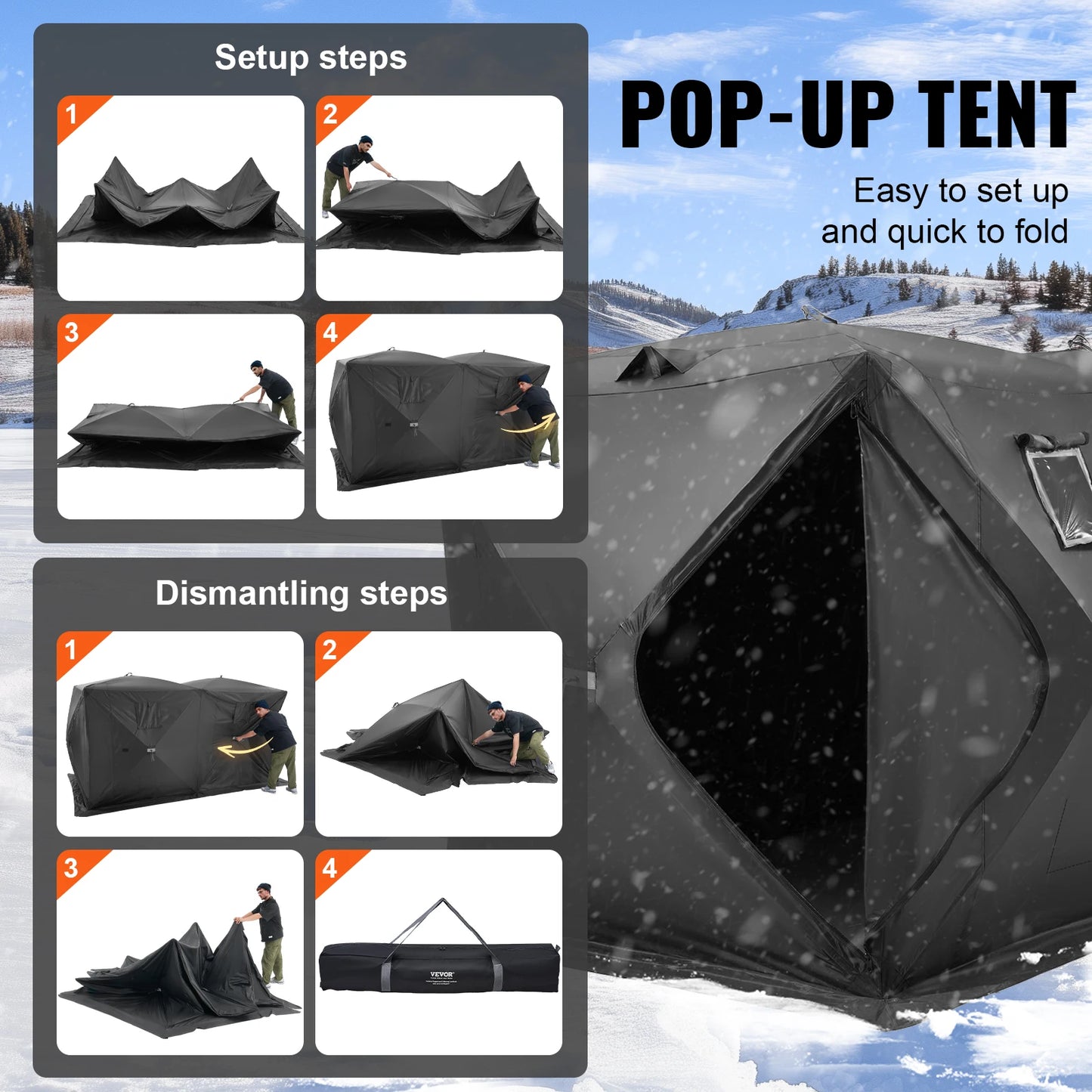 SucceBuy Portable Ice Shelter 70 Square Feet Fishable Area Shanty for Winter Fishing Waterproof Ice Cube with Anchors Carry Bag