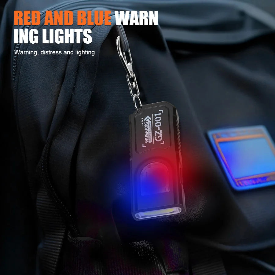 Powerful Mini COB LED Keychain Flashlight USB Rechargeable Hanging Work Light Waterproof Keyring Camping Walking Pocket Lamp