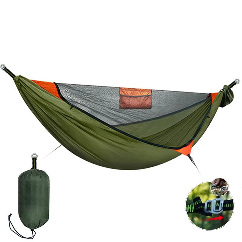 Spacious Single&Double Hammock with removable No See-Um net 2 in 1 camping hammock with protection net for outdoor