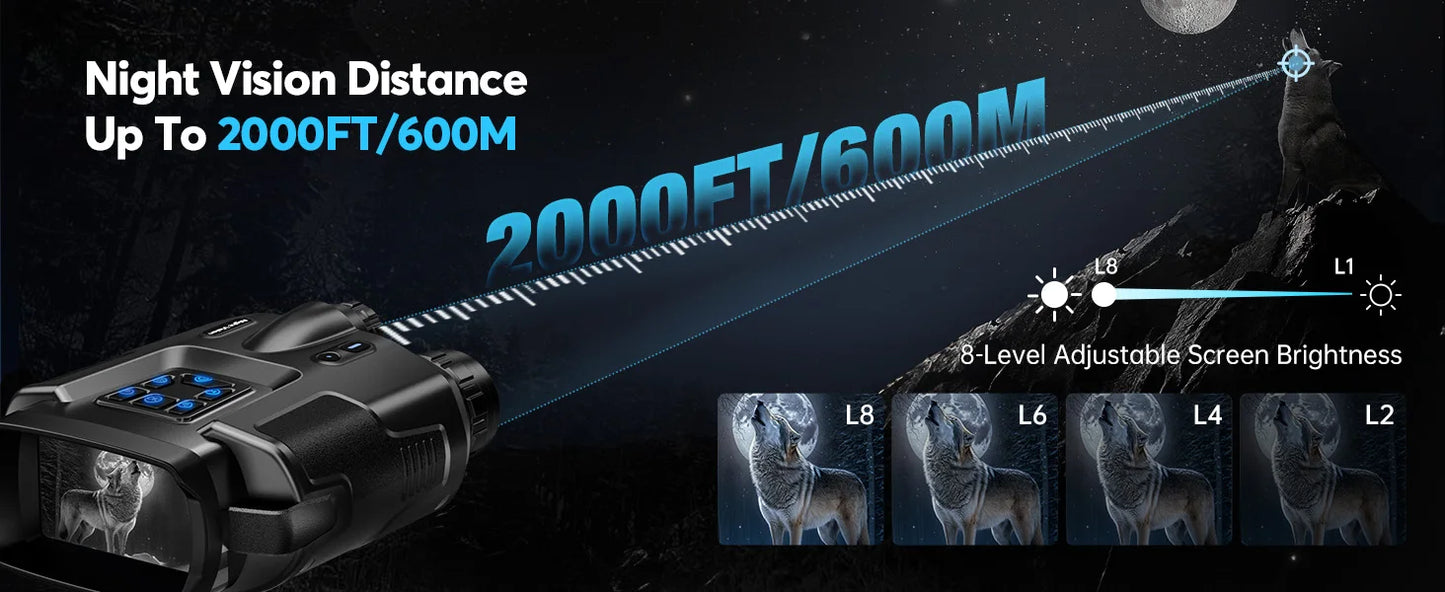 4K Night Vision Binoculars 32GB Infrared Night Vision Goggles 3” Large Screen 8X Digital Zoom Tactical Light for Camping Hunting