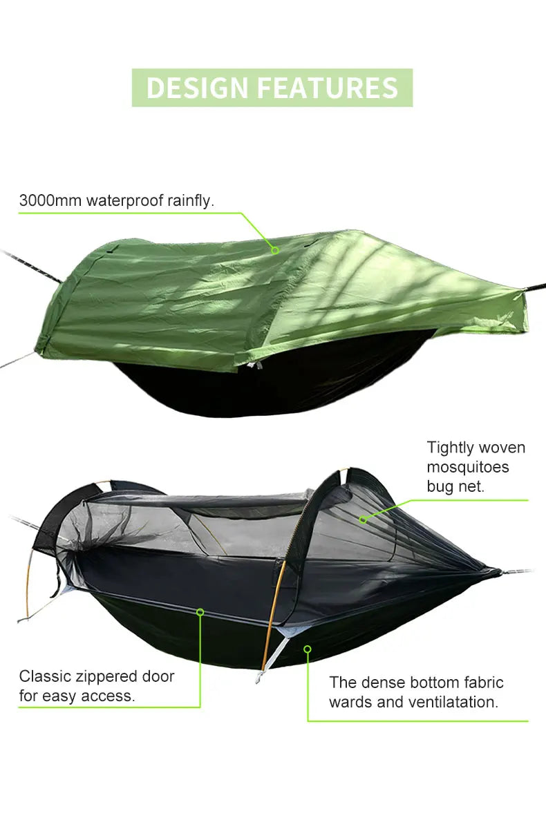 Camping Hammock Tent with Mosquito Net and RainFly，3 in 1 Waterproof Lightweight Sleeping Hammock , Travel Outdoor with Hiking