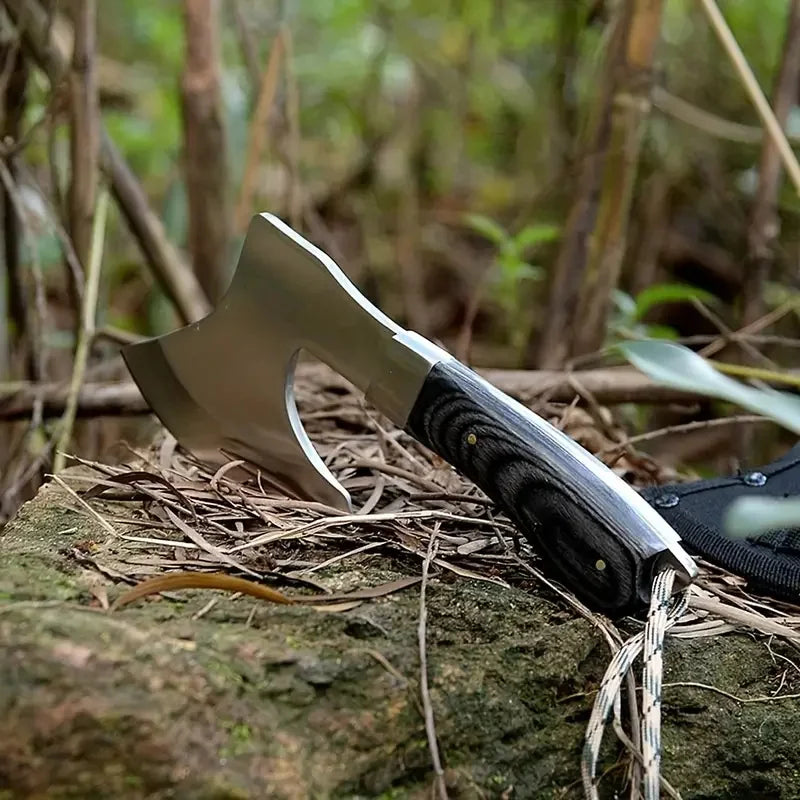 420J2 Steel Forged Camping Axe | Fireproof Axe Body + Non-slip Sandalwood Handle Multi-functional Demolition Axe Outdoor
