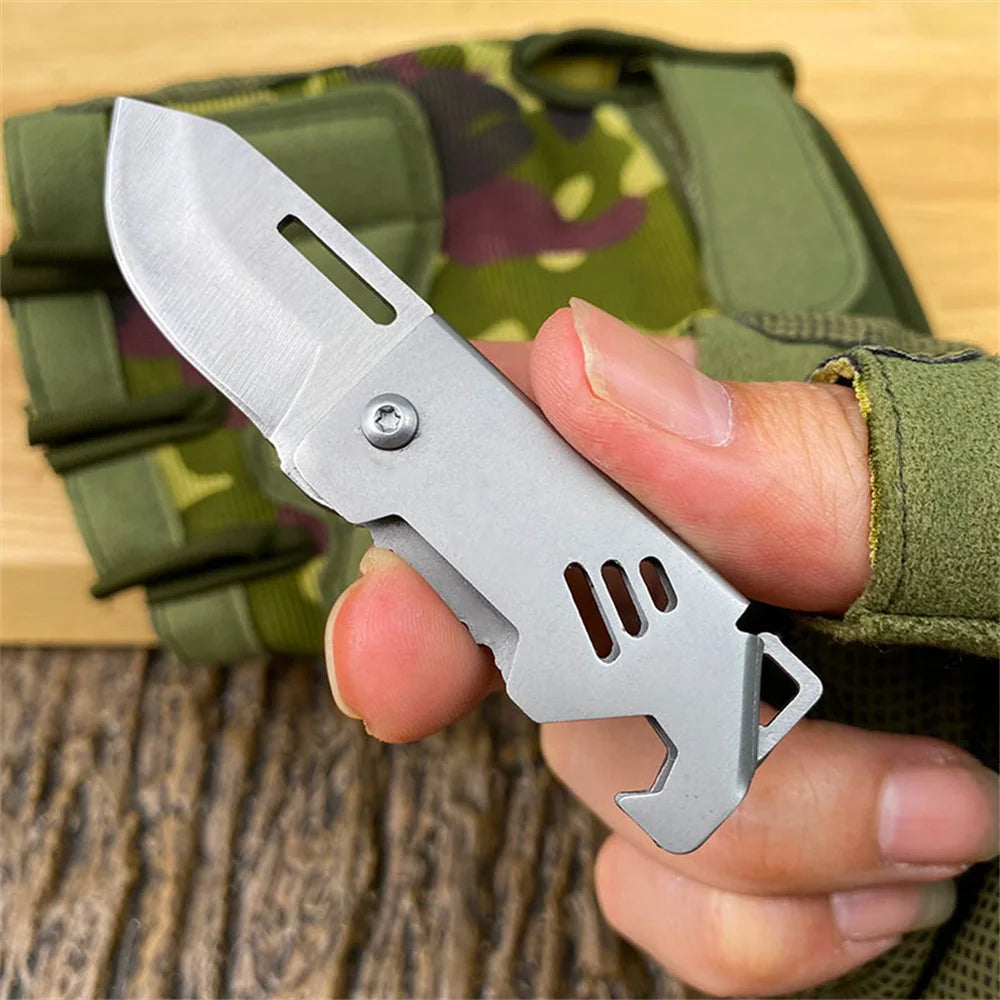 New Outdoor Folding Pocket Knife Keychain D2 Steel Sharp Cutting Camping Survival Tool Bottle Opener Portable Key Chain Pendant