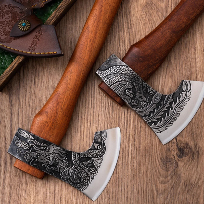 Outdoor Cut Firewood Axe Camping Survival Axes Tactical Self-defense Hand Axe Multipurpose Wooden Handled Axes with Cover